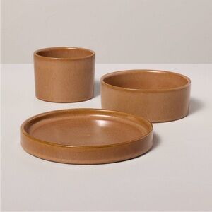 HEARTH & HAND NWT 3pc decorative ceramic crock/bowl/tray set -pumpkin brown